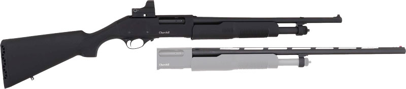 Akkar Churchill 620 Pump Combo, 20GA, 26in. Barrel, 4rd, Incl. a Red Dot Sight - Black (111207)