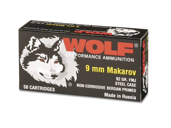 WOLF 9MM MAKOROV 92GR FMJ STEEL CAS