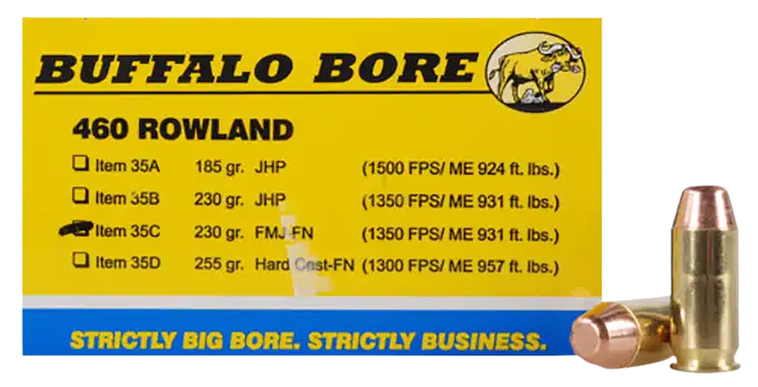 Buffalo Bore Ammunition 35C20 Personal Defense Strictly Business 460Rowland 230gr Full Metal Jacket Flat Nose 20 Rounds