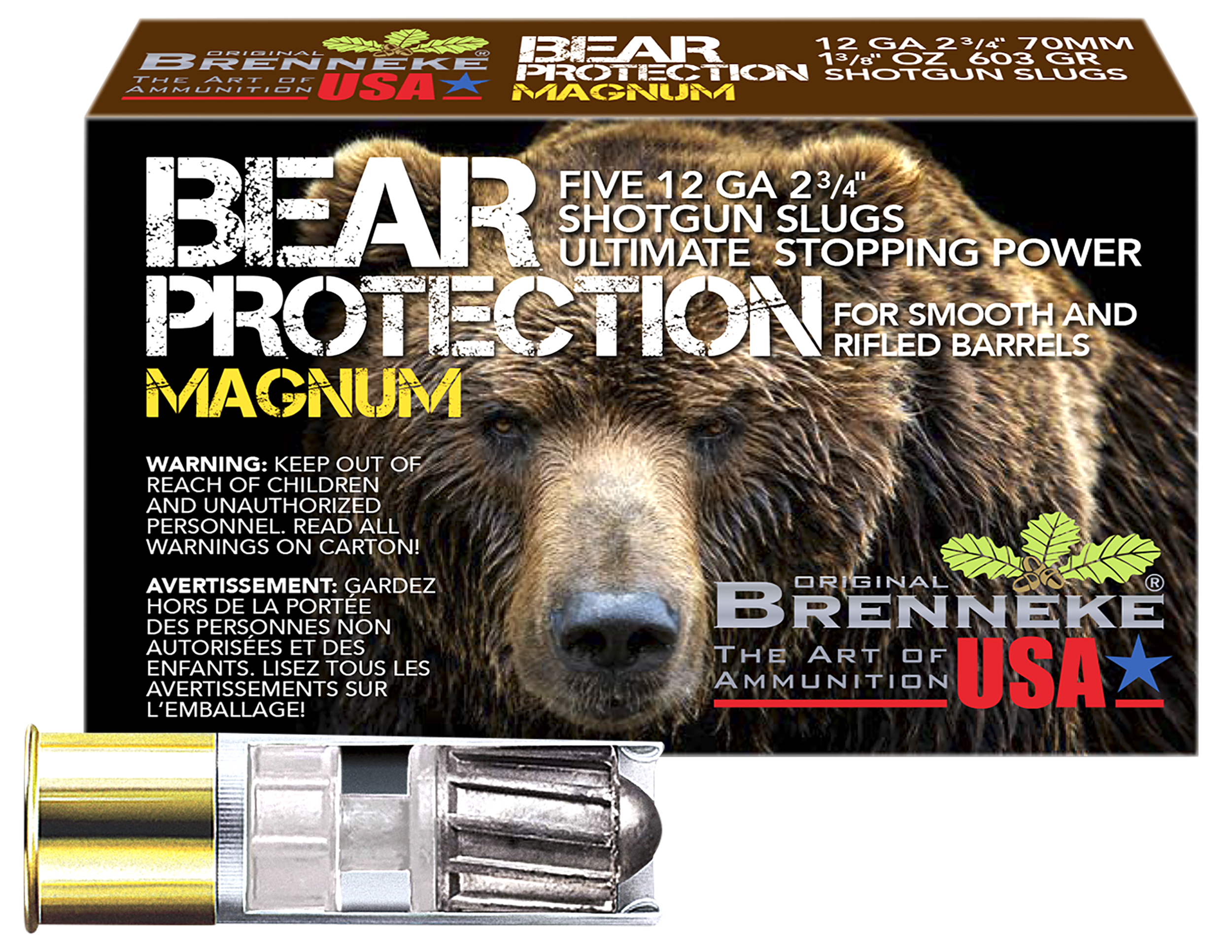 Brenneke SL122BPM Bear Protection  12Gauge 2.75" 1 3/8oz Slug Shot 5 Rounds