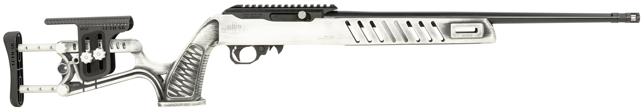 Black Rain Ordnance BRO23080502 Professional  22 LR 10+1 18.50"  Chrome Moly Steel Threaded Barrel, Optics Mount, White Battleworn Adj. Luth-AR MCA-22 Chassis, Milled Flash Hider