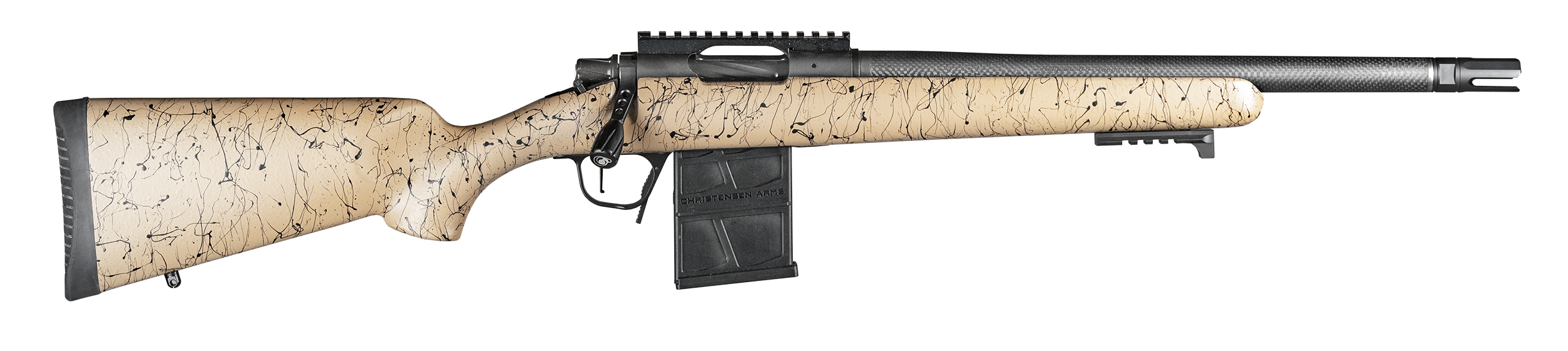 Christensen Arms 8010635700 Ridgeline Scout Full Size 450 Bushmaster 4+1, 16" Black Nitride Steel Threaded Barrel, Black Nitride Aluminum Receiver, Tan w/Black Webbing Fixed Sporter Stock