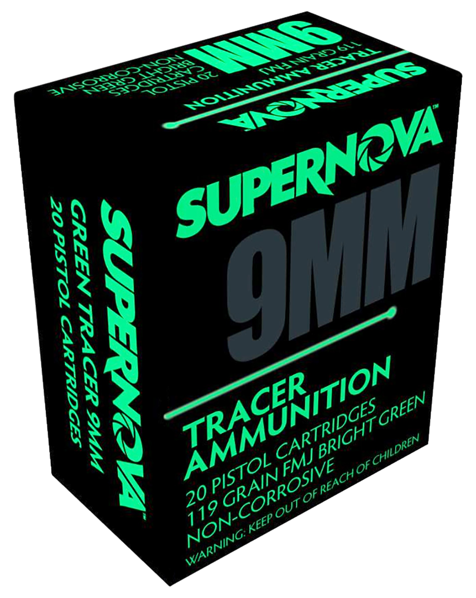 Supernova PMSN9MMG Green Tracer Non Corrosive 9mmLuger 119Gr Full Metal Jacket 20 Rounds