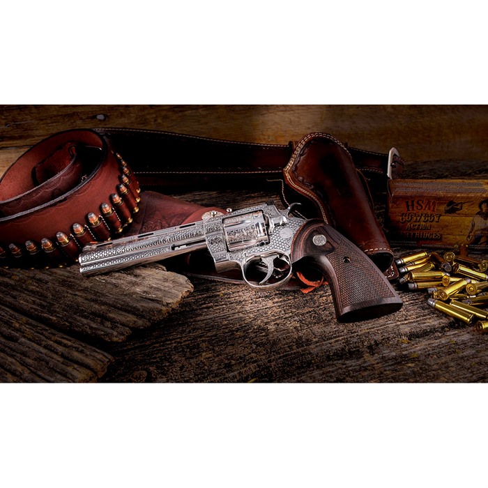 Colt Python 357 Magnum 6in 6 Rounds Stainless Steel Engraved Wood Grips