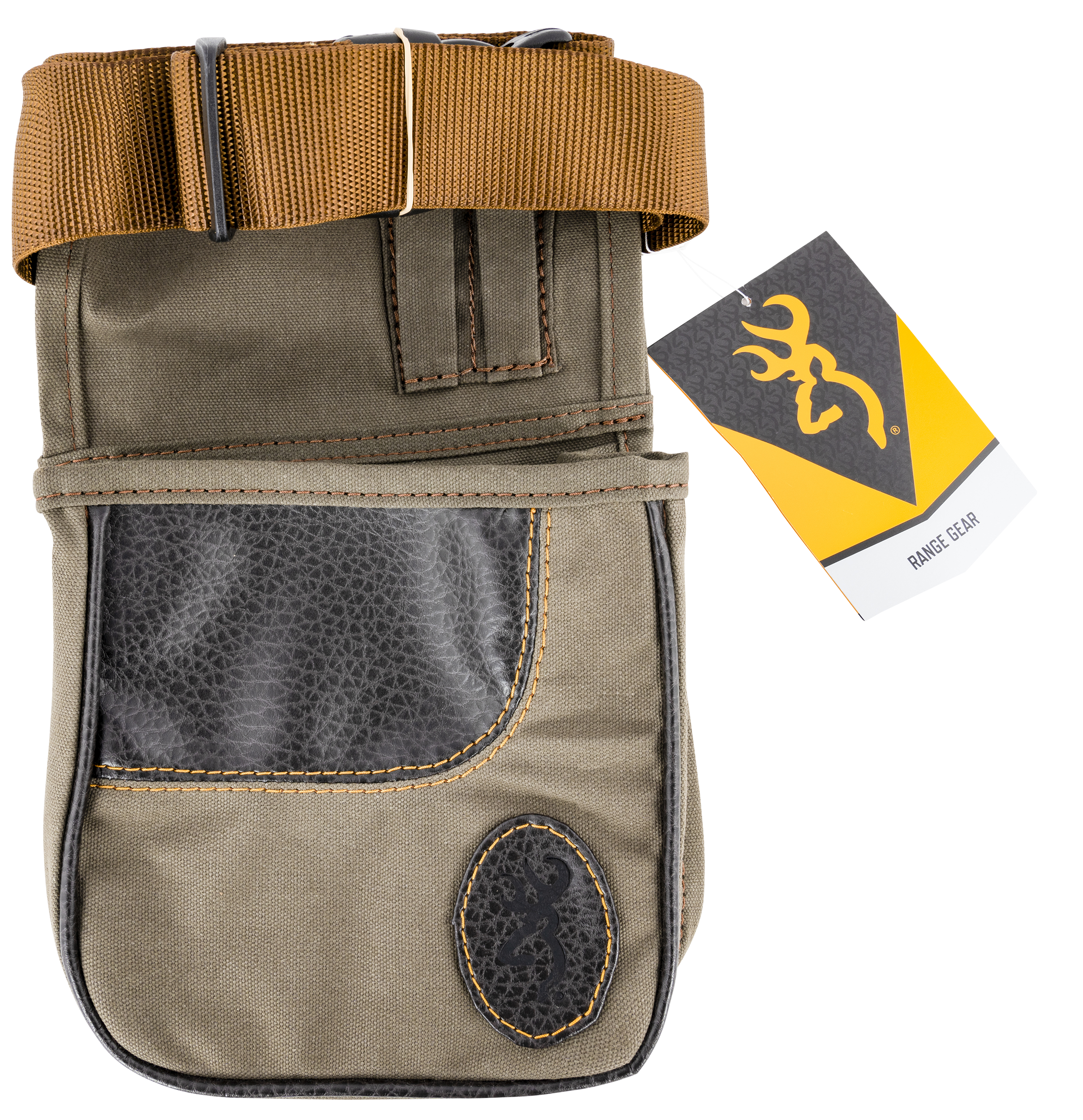 Browning 121504843 Laredo Shell Pouch Olive Canvas/Leather Belt Mount