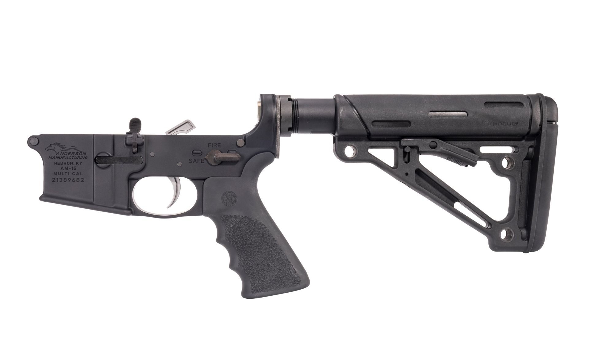 Anderson AM-15 Forged Complete AR Lower - Black | Hogue Buttstock | Closed Trigger Guard