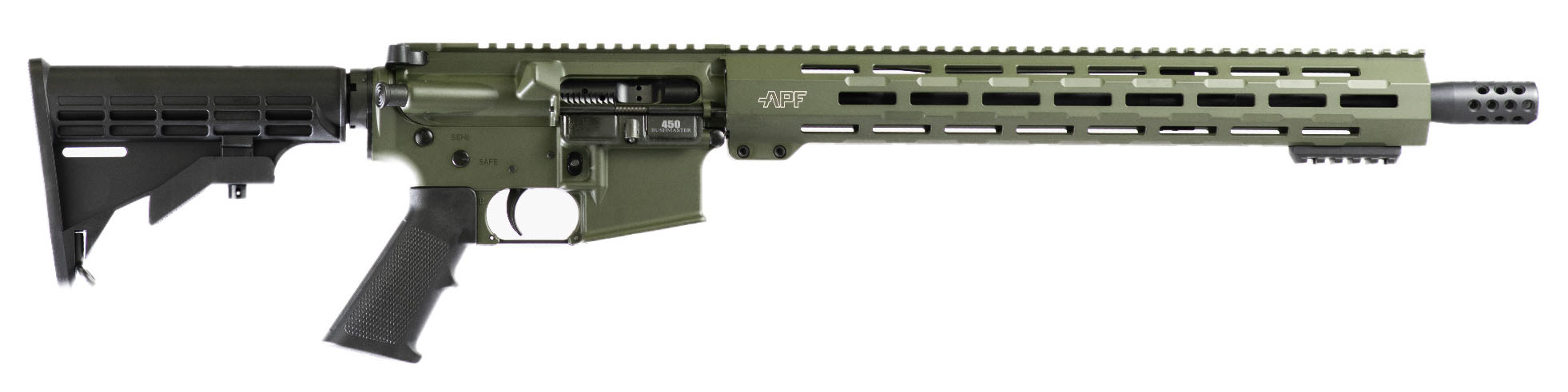 Alex Pro Firearms AR-15 450 Bushmaster 16in 5rd OD Green Mil spec A2 Grip M4 Stock