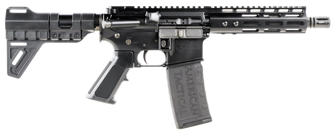 ATI MILSPORT Forged Aluminum AR Pistol - Black | 5.56NATO | 7.5" Barrel | 7" M-LOK Rail | Rear Blade