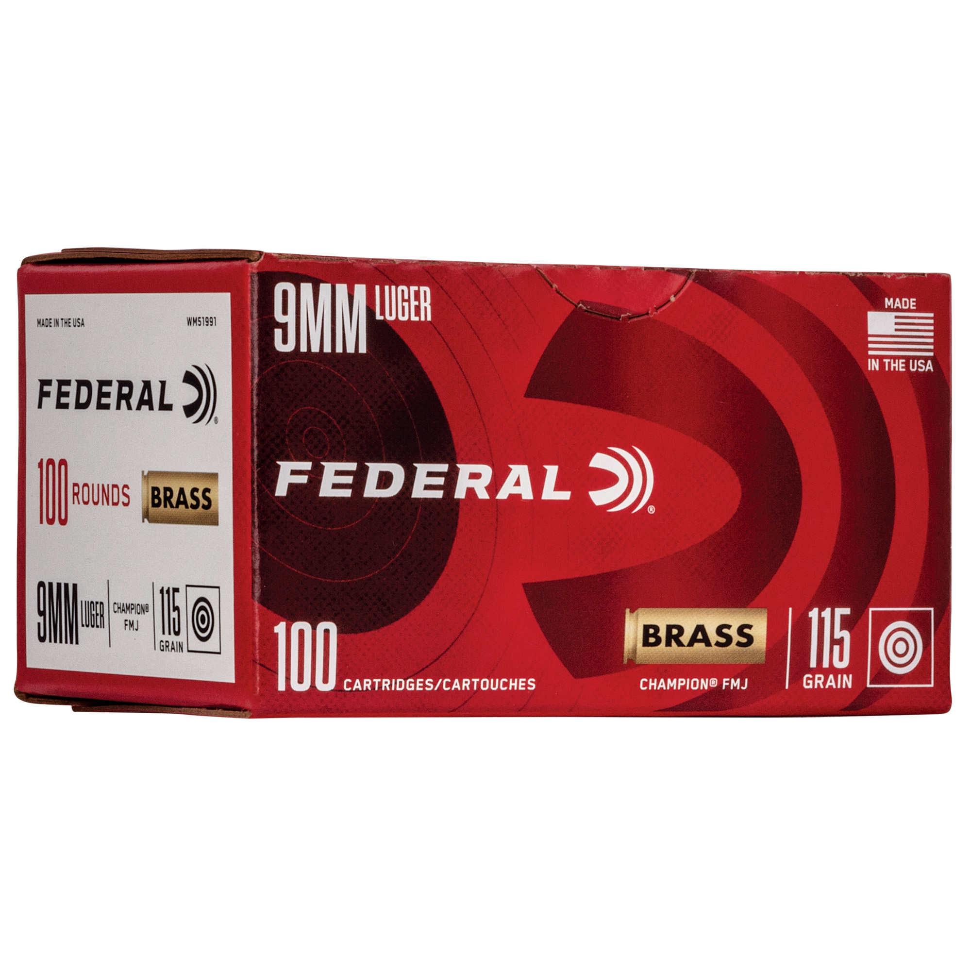 Federal WM51991 Champion Training 9mmLuger 115gr Full Metal Jacket 100 Rounds