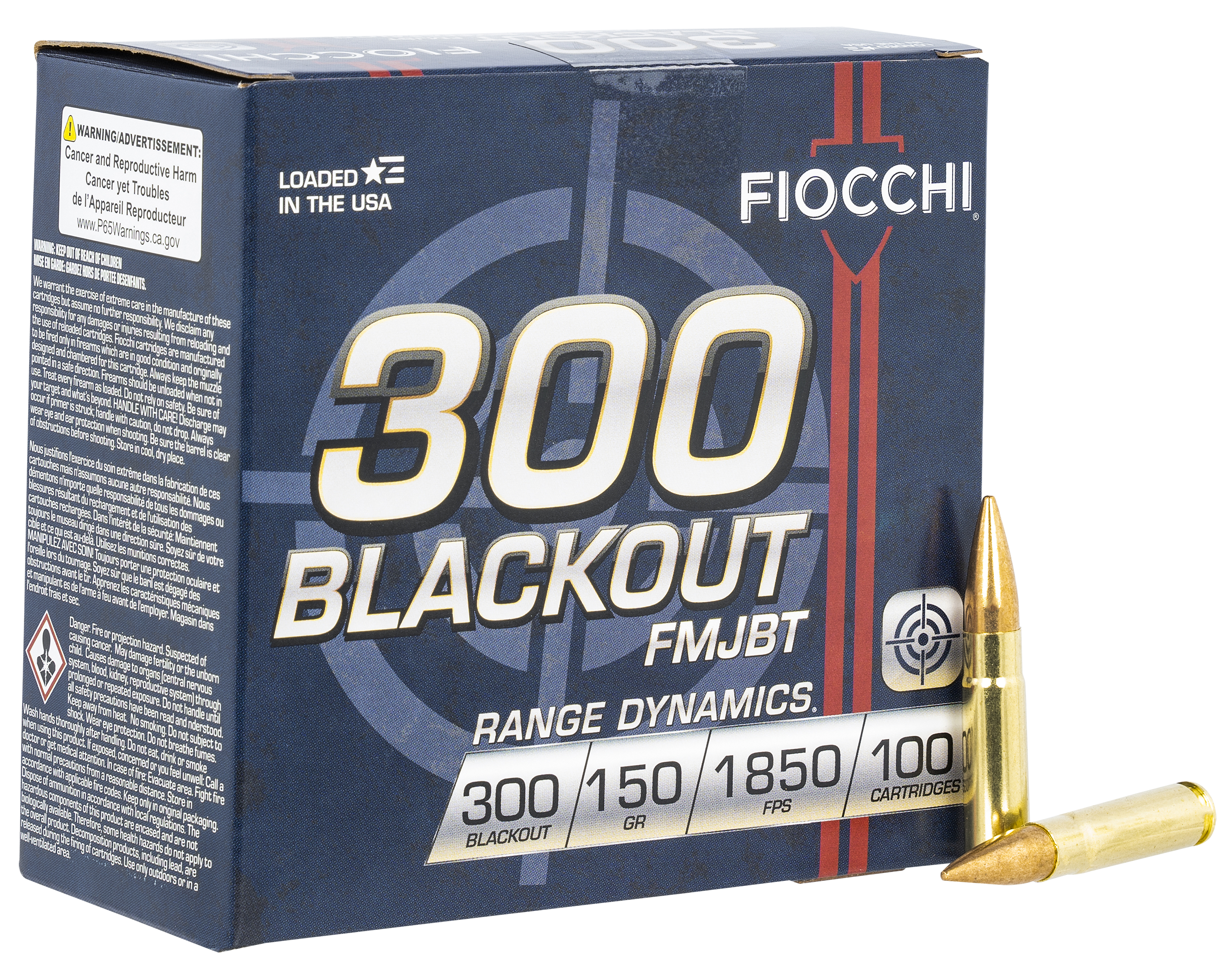 Fiocchi 300BARD1 Range Dynamics 300 Blackout 150 gr Full Metal Jacket Boat Tail 100/5 *Sold as a Case