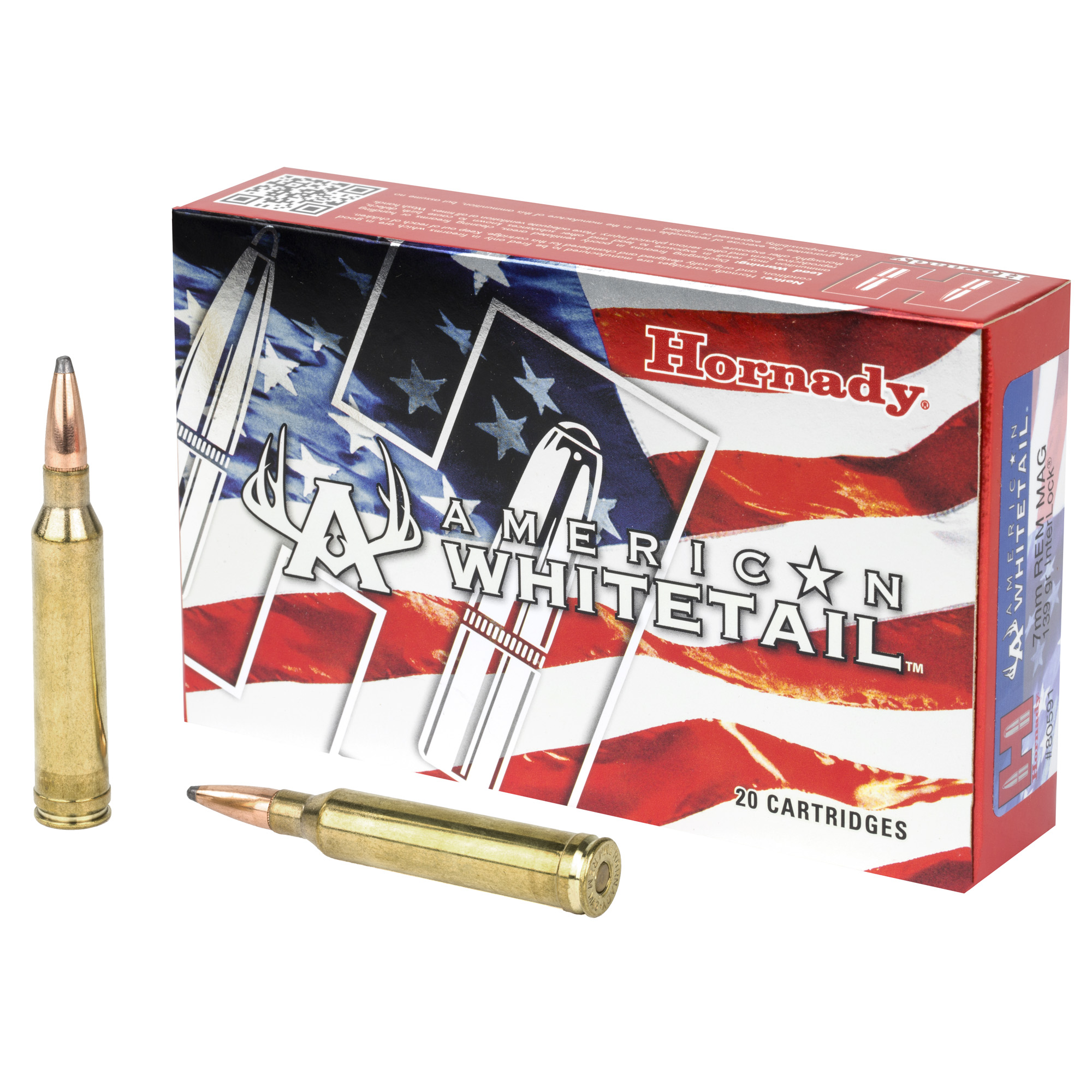 Hornady American Whitetail Rifle Ammo 7mm Rem Mag 139 gr. InterLock Spire Point 20 rd.