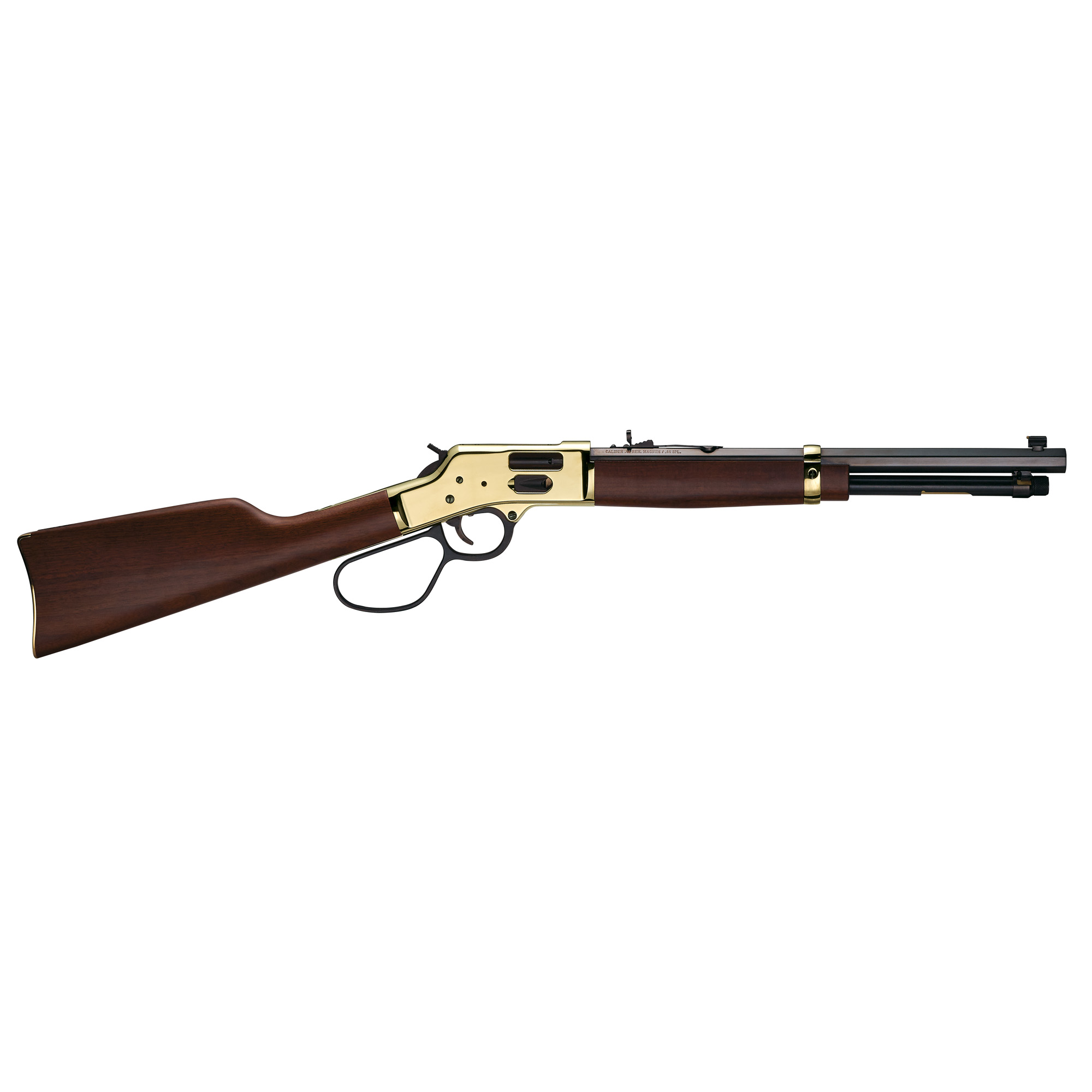 Henry H006GR Side Gate Carbine 44 Mag/44 Special 7+1 16.50" Blued Octagon Barrel, Polished Brass Rec, American Walnut Stock, Adj. Sight, Large Loop Lever