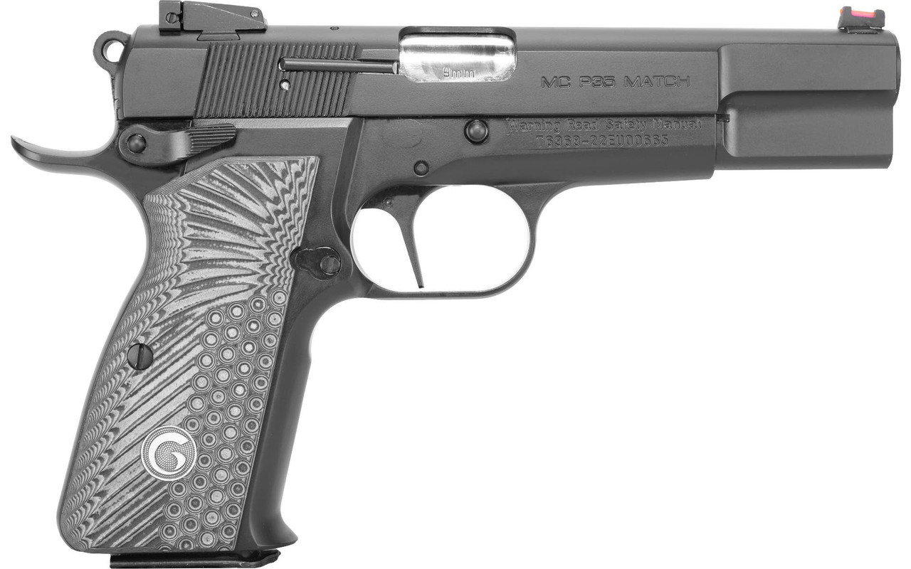 EAA GIRSAN 390465 MCP 35 Match 9mm Luger 15+1, 4.87" Stainless Steel Barrel, Matte Black Serrated Slide, Matte Black Steel Frame w/Beavertail, Black/Gray Checkered Grip, Ambidextrous