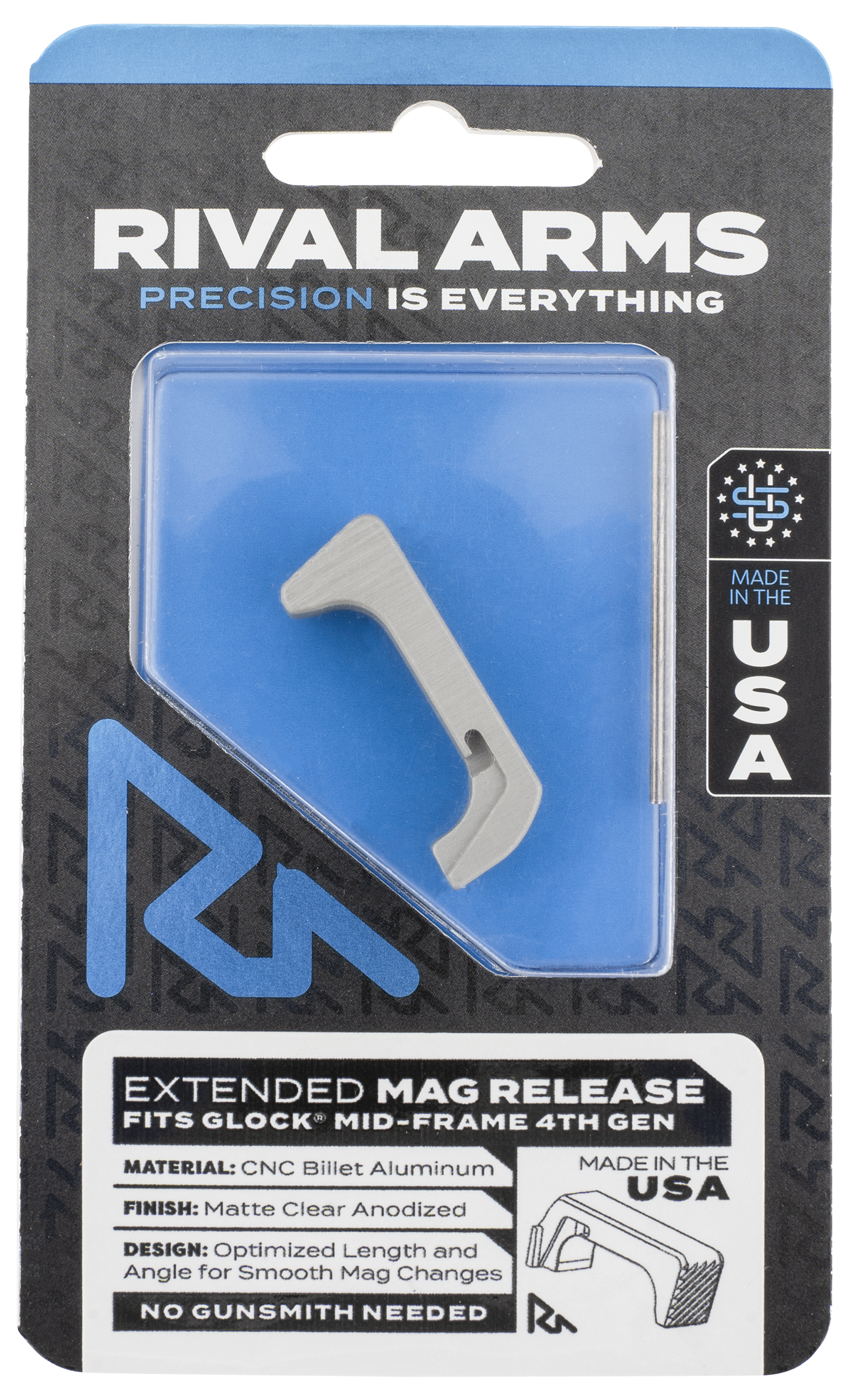 Rival Arms Magazine Release Glock Gen4 Extended Aluminum Matte Silver