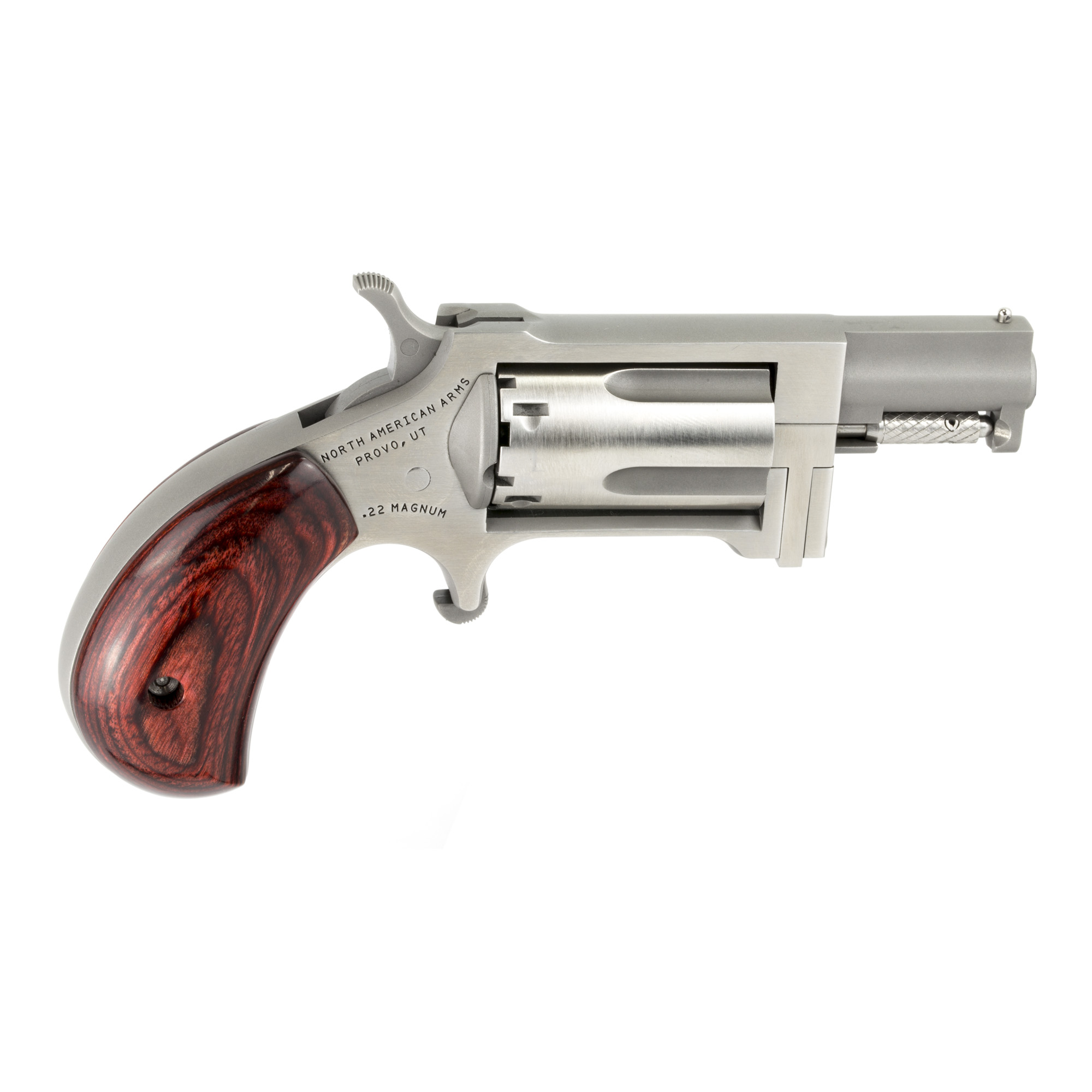 North American Arms SWC Sidewinder  22 LR or 22 WMR Caliber with 1.50" Barrel, 5rd Capacity Cylinder, Overall Stainless Steel Finish & Rosewood Birdshead Grip Includes Cylinder