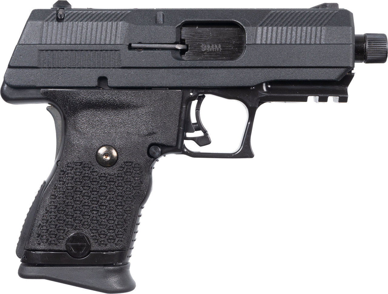 Hi-Point YC9YEET YC9  9mm Luger 10+1 4.12" Black Steel Threaded Barrel, Black w/Engraved "Yeet Cannon" YC9 Styled/Serrated Slide, Black Polymer Frame w/Picatinny Rail, Black Plastic Grips