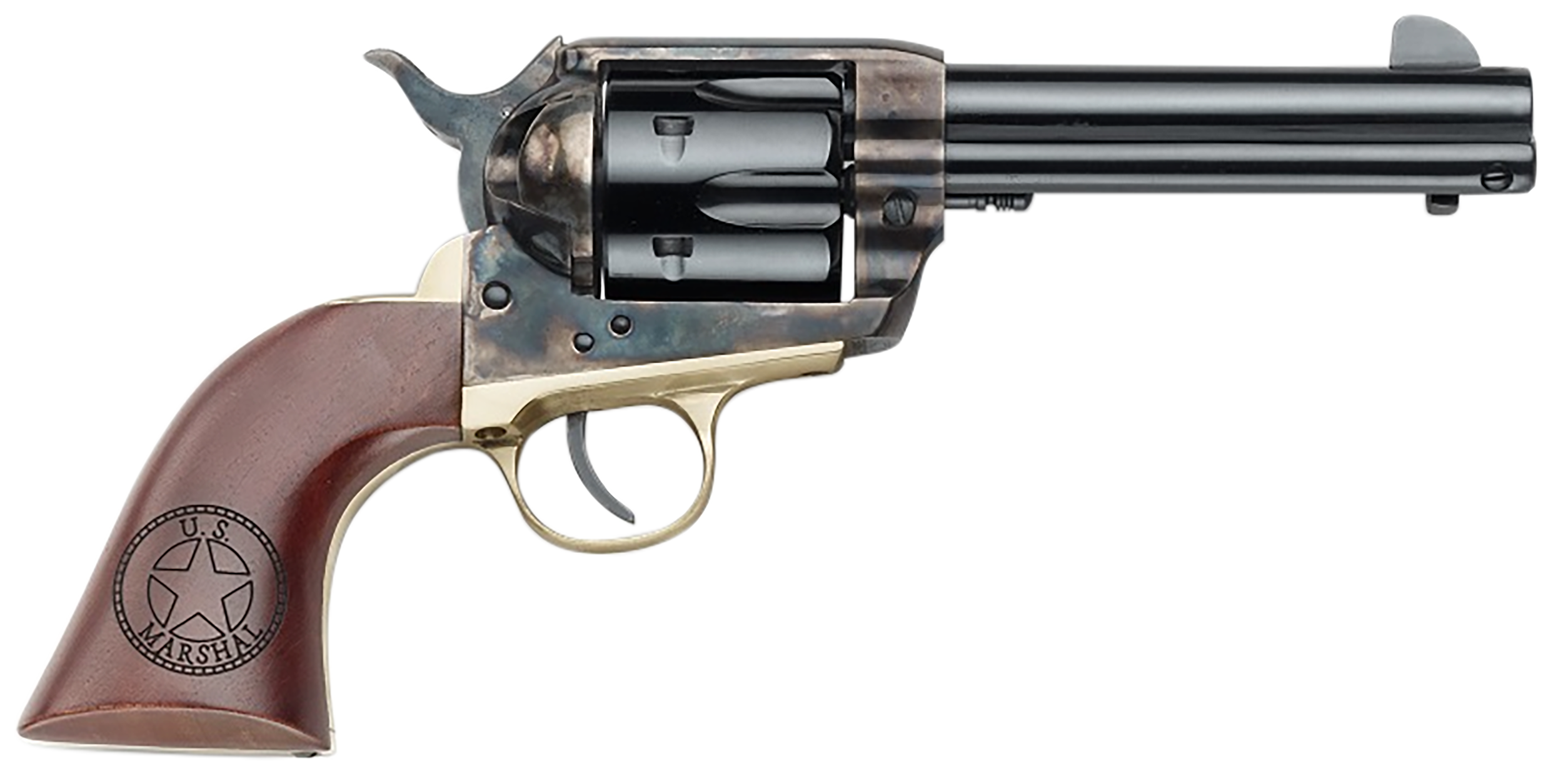 Pietta HF357CHBR434NMUS 1873 Great Western II U.S. Marshal 357 Mag 6rd 4.75" Blued Steel Barrel & Cylinder, Color Case Hardened Steel Frame, Walnut w/Engraved US Marshal's Badge Grip, Exposed Hammer