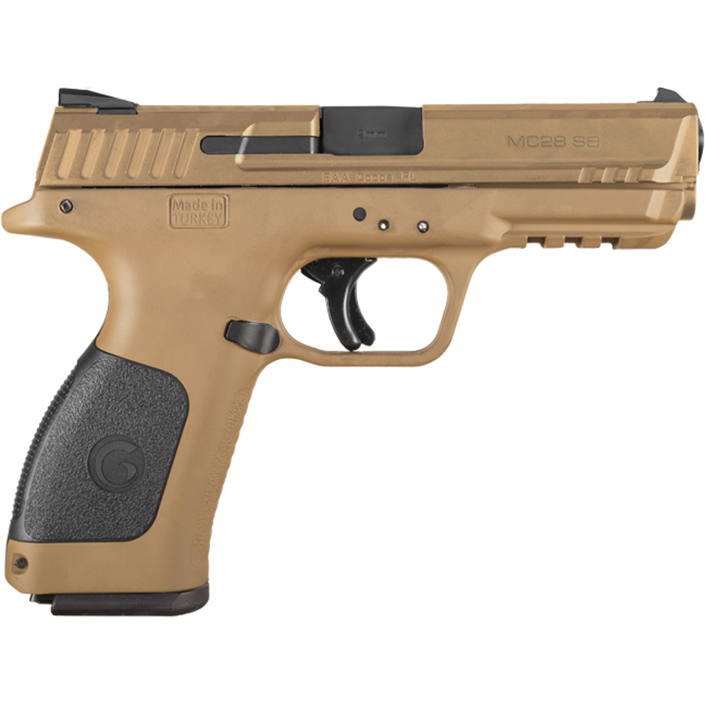 EAA GIRSAN 390110 MC28 SA  9mm Luger 17+1, 4.25" Blued Steel Barrel, Flat Dark Earth Serrated Steel Slide & Polymer Frame w/Picatinny Rail, Black Interchangeable Backstrap Grip, Ambidextrous