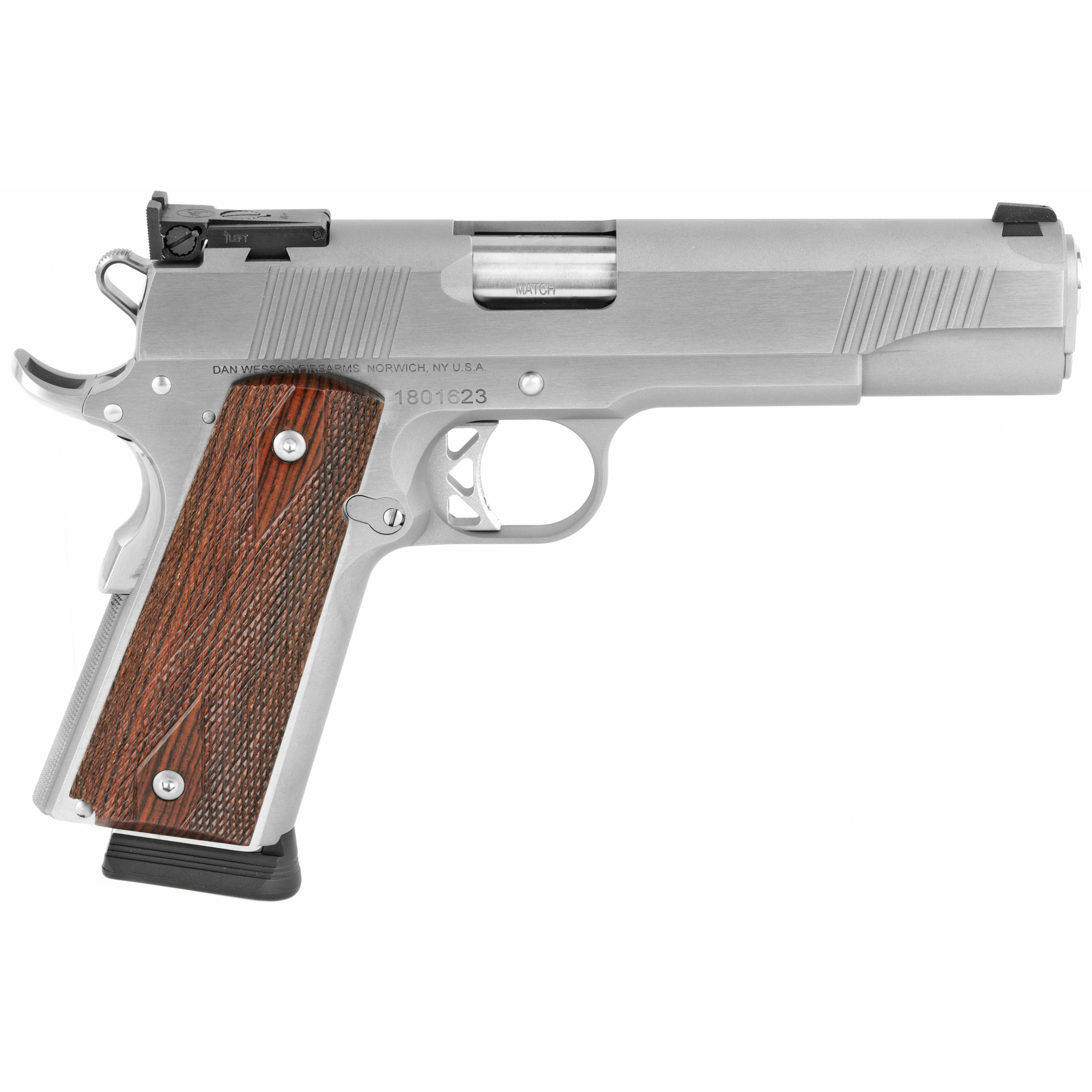 Dan Wesson Pointman Seven 1911 Pistol - Stainless w/ Wood Grips | .45 ACP | 5" Barrel | Adj. Rear Sight | CA APPROVED on Roster as PM7 (Stainless) 01900