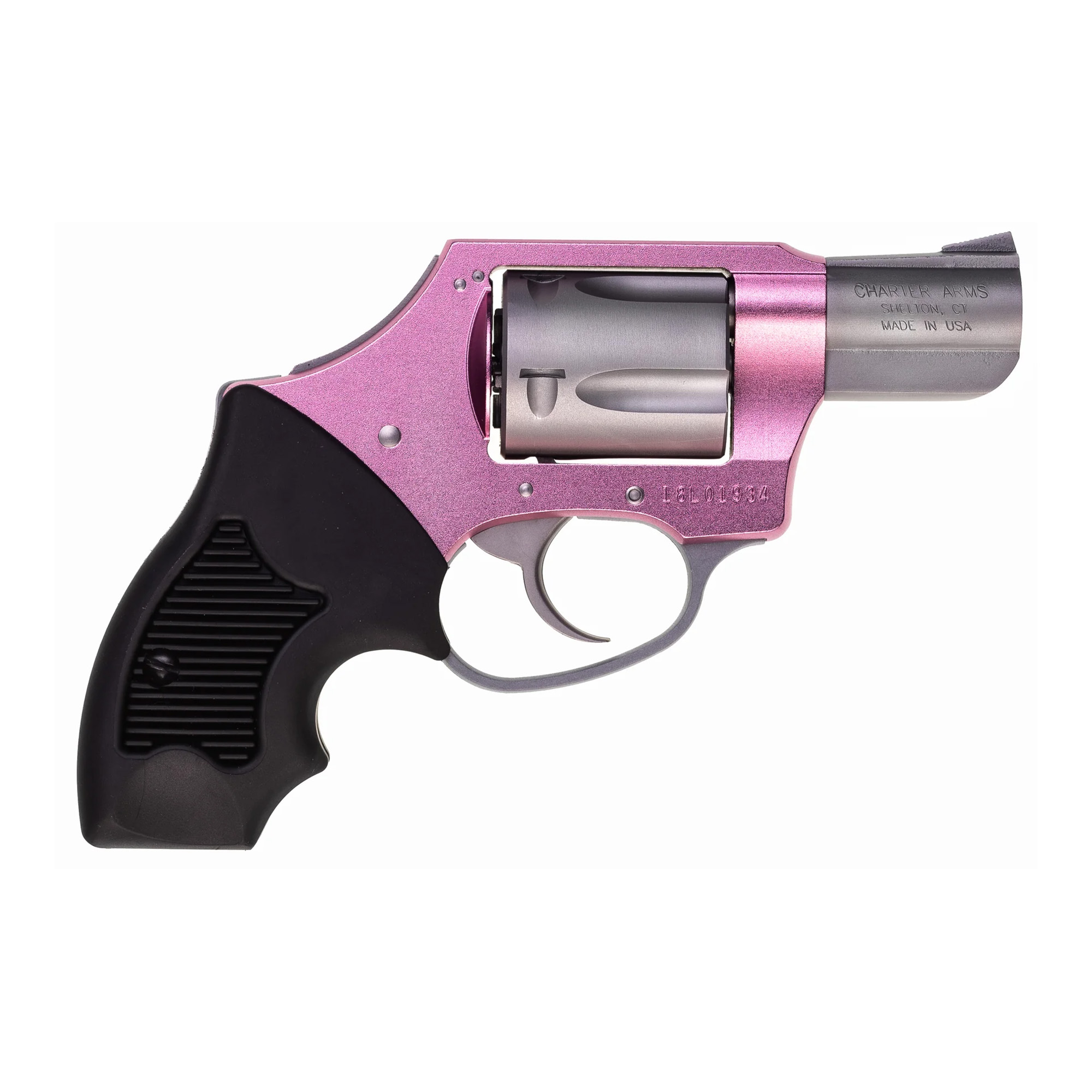 Charter Arms 53831 Undercover Lite Pink Lady Small 38 Special, 5 Shot 2" Stainless Steel Barrel & Cylinder, Pink Aluminum Frame w/Black Finger Grooved Rubber Grip, Concealed Hammer