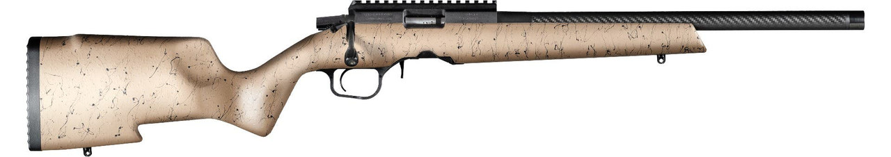 Christensen Arms 8011201500 Ranger  Full Size 17 HMR 9+1, 18" Black Carbon Fiber Barrel, Black Anodized Aluminum Receiver, Tan w/Black Webbing Fixed w/Aluminum Pillars Stock
