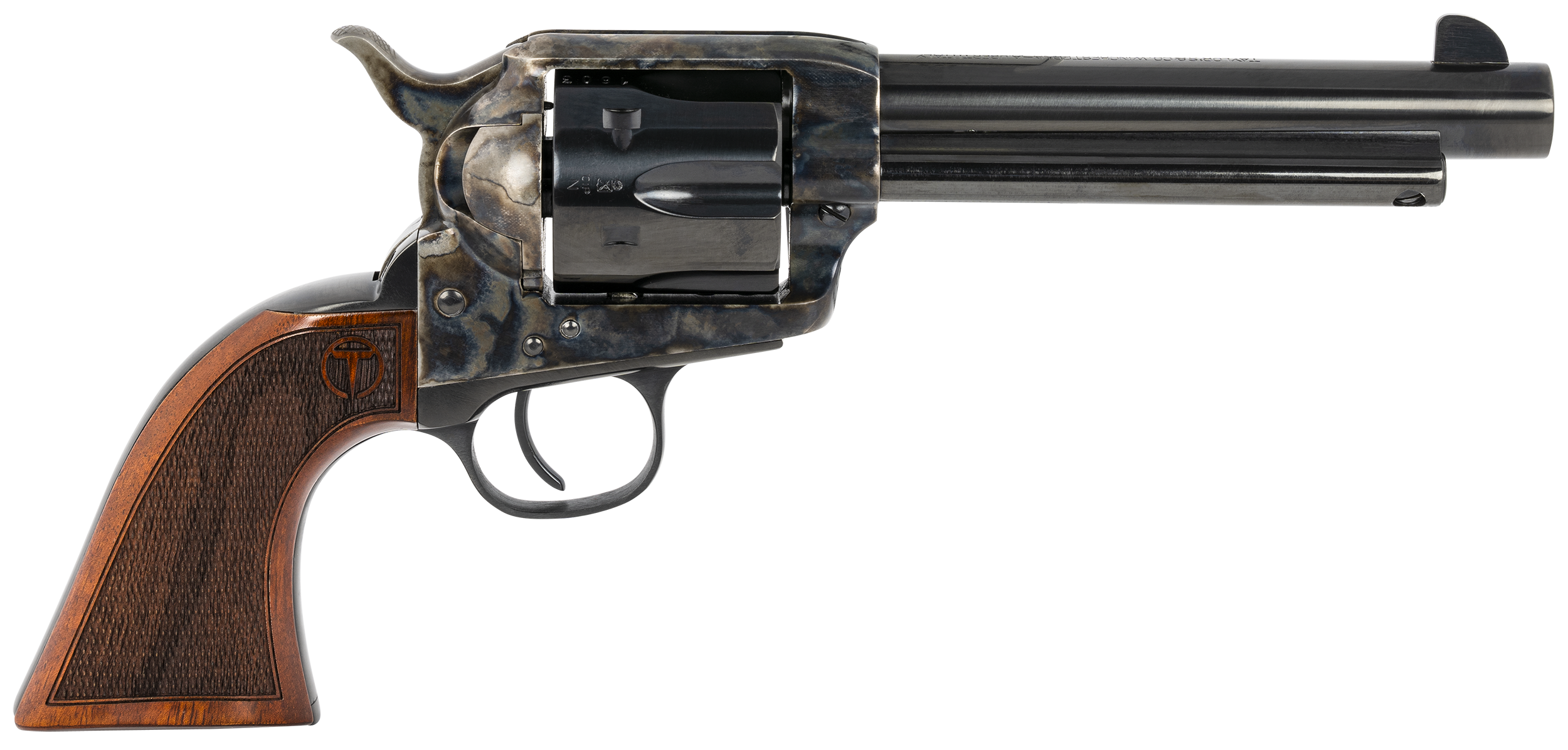 Taylors & Company 550815 Smoke Wagon  44-40 Win Caliber with 5.50" Blued Finish Barrel, 6rd Capacity Blued Finish Cylinder, Color Case Hardened Finish Steel Frame & Checkered Walnut Grip