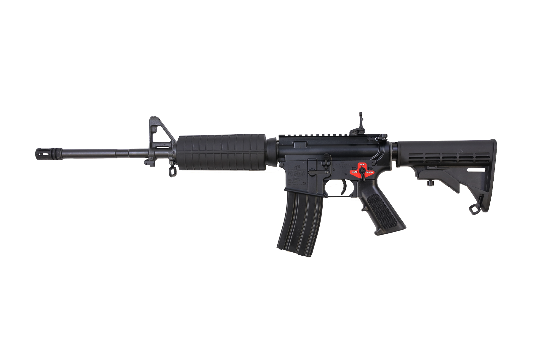 Bushmaster M4 Patrolman's Flat Top AR15 Rifle - Black | 5.56NATO | 16" Barrel | M4 Handguard | A2 Flash Hider | M4 Collapsible Stock | Flip-Up Rear Sight | BFS III Trigger Equipped