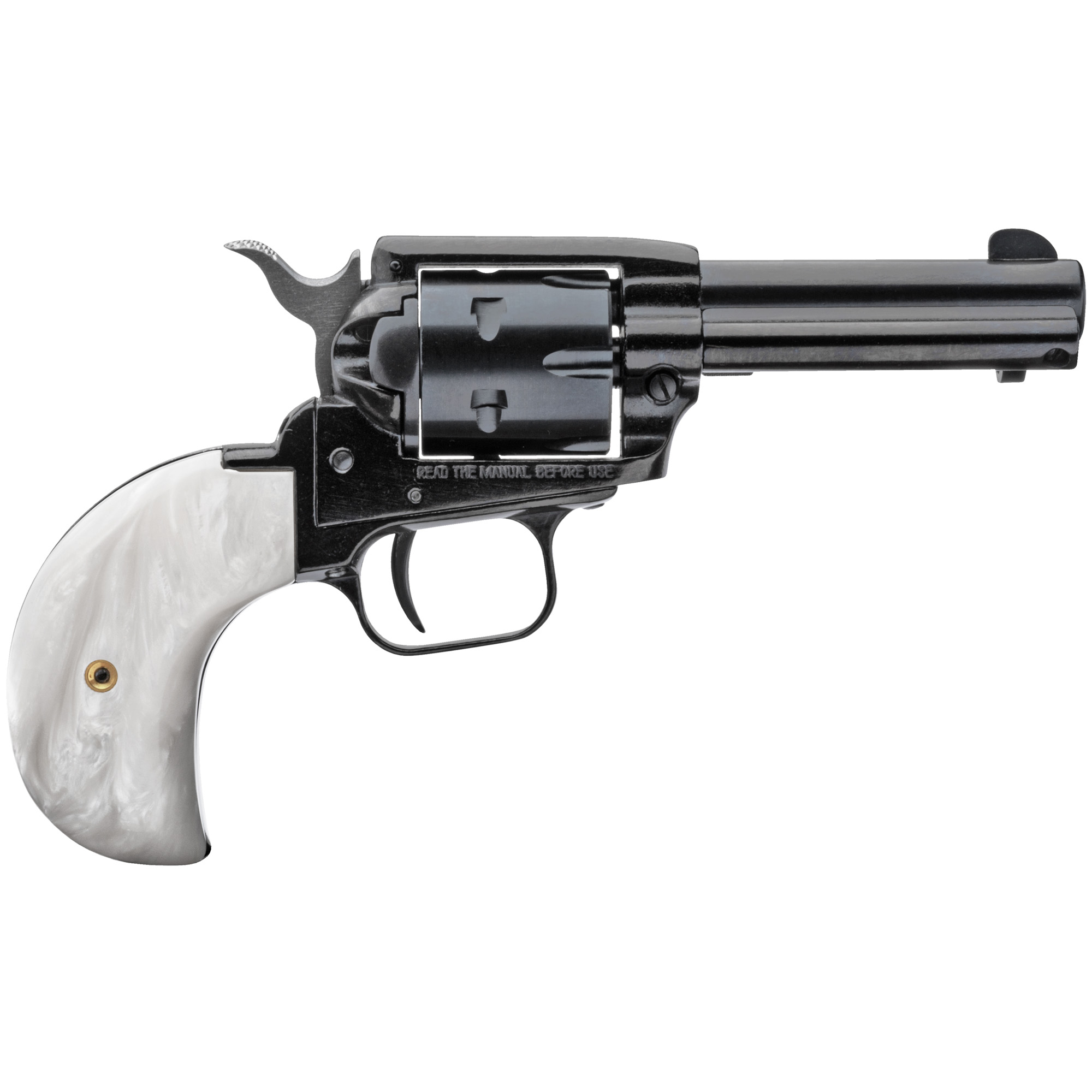 Heritage Rough Rider Revolver - Black | .22 LR / .22 WMR | 3.5" Barrel | 6rd | Altamont White Pearl Bird Head Grips