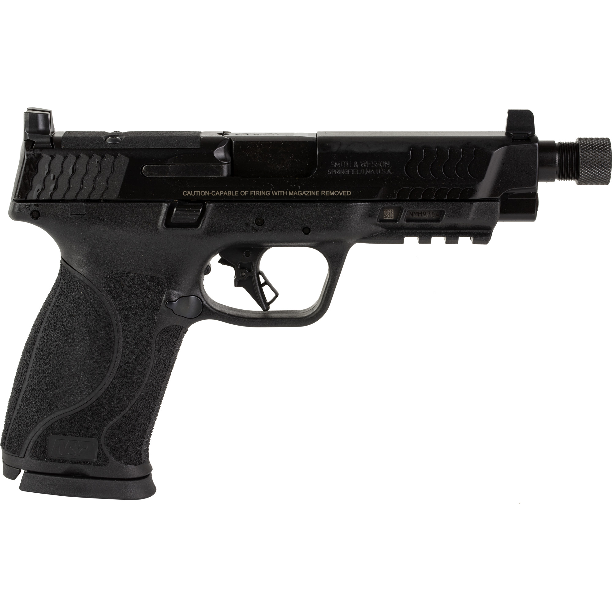 Smith & Wesson 13586 M&P M2.0  Full Size 45 ACP 10+1, 5.12" Black Armornite Steel Threaded Barrel & Optic Ready/Serrated Slide, Matte Black Polymer Frame w/Picatinny Rail