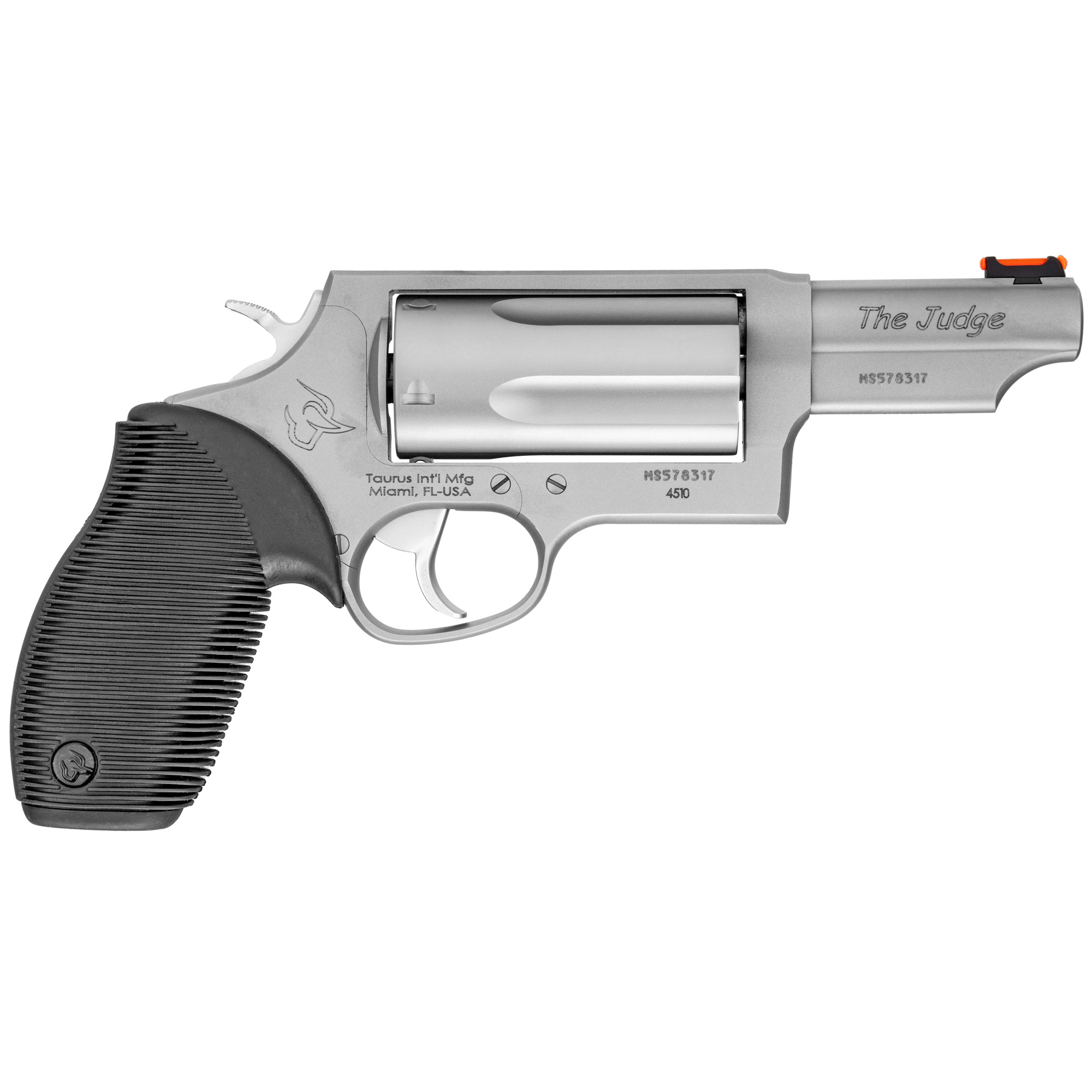 Taurus Judge Magnum Revolver - Stainless Steel| 45 Colt / 410 Mag | 3" Barrel | 5rd | Rubber Grip | Fiber Optic Sight