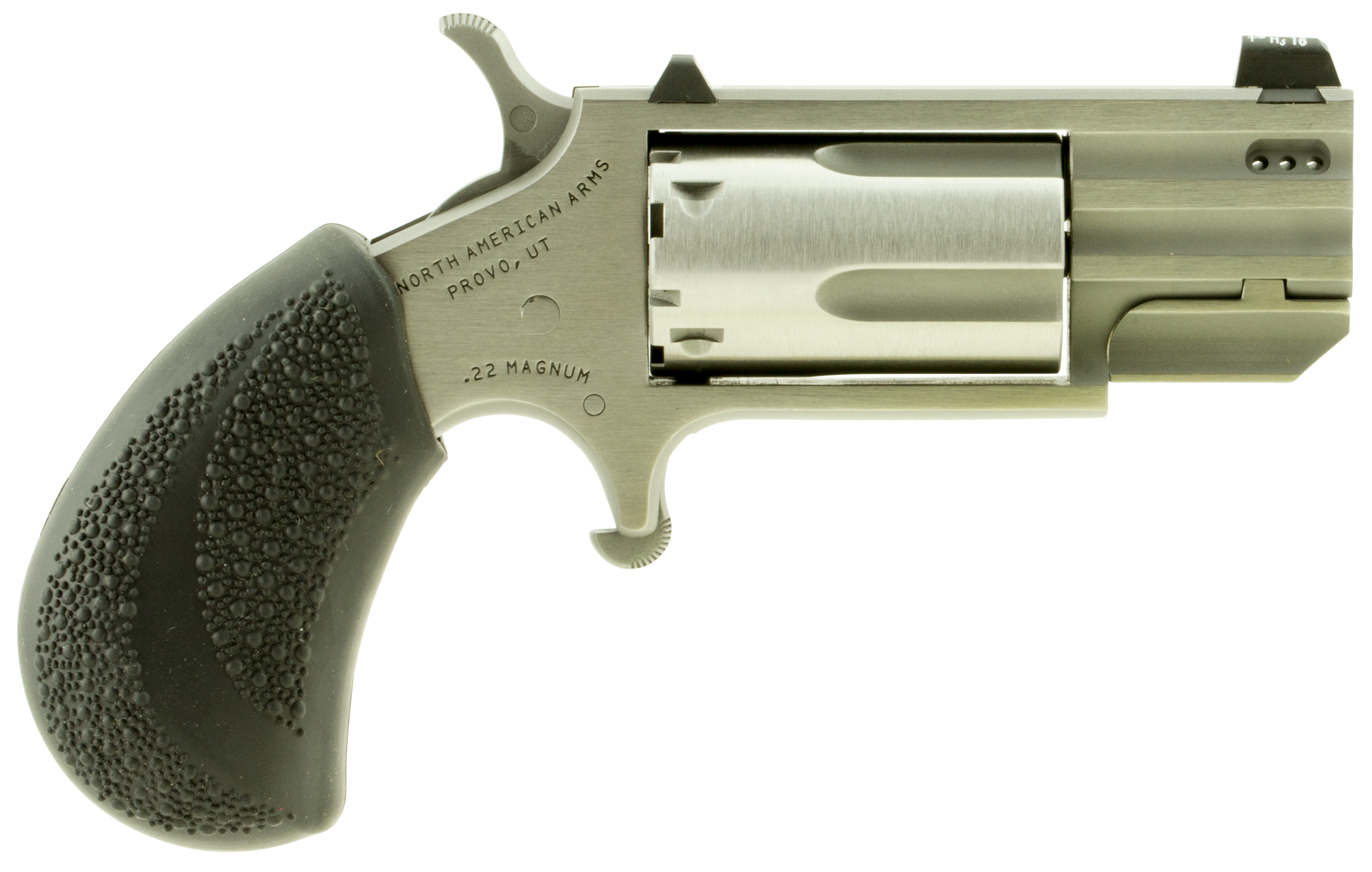 NAA Pug Revolver 22 WMR Stainless/Black Ported 1 in 5 rd. XS White