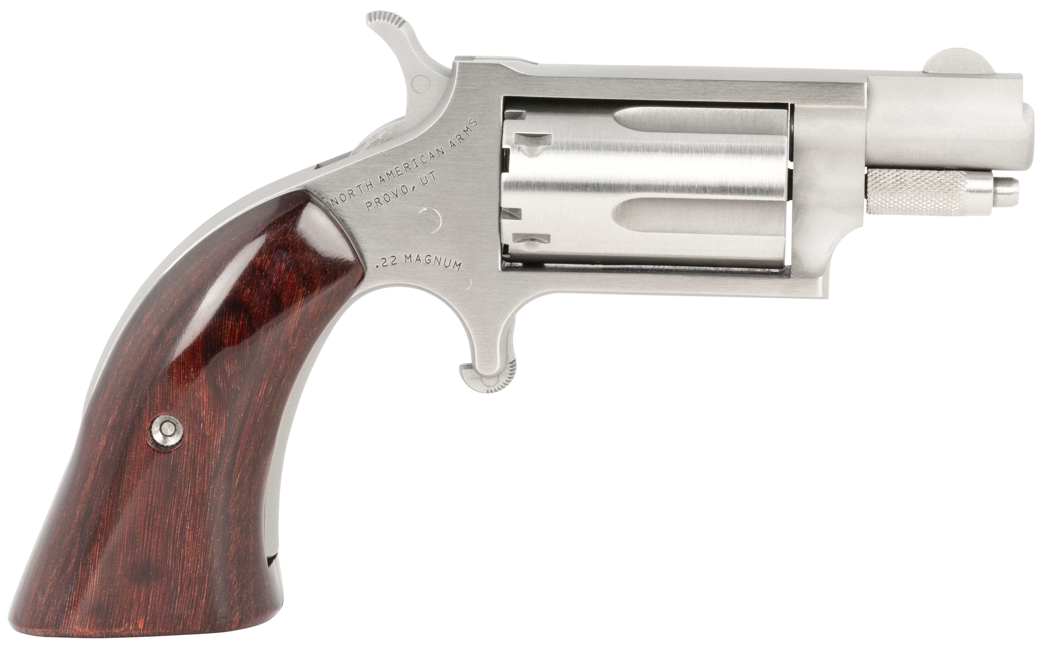 North American Arms 22MSGBG Mini-Revolver  22 WMR 5 rd 1.13" Barrel, Stainless Steel Barrel/Cylinder/Frame, Exclusive Wood Boot Grip