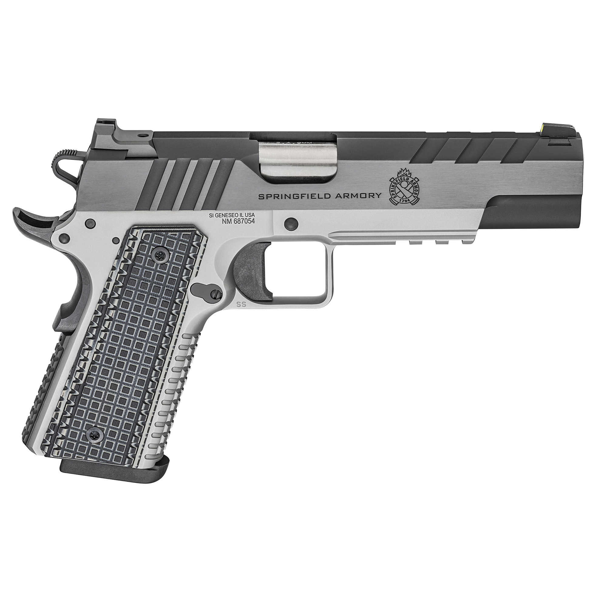 Springfield Armory PX9219L 1911 Emissary 9mm Luger 5" 9+1 Stainless Steel Frame Blued Carbon Steel with Tri-Top Cut Slide Black VZ Thin-Line G10 Grip Fiber Optic Front Sight Includes 2 Mags