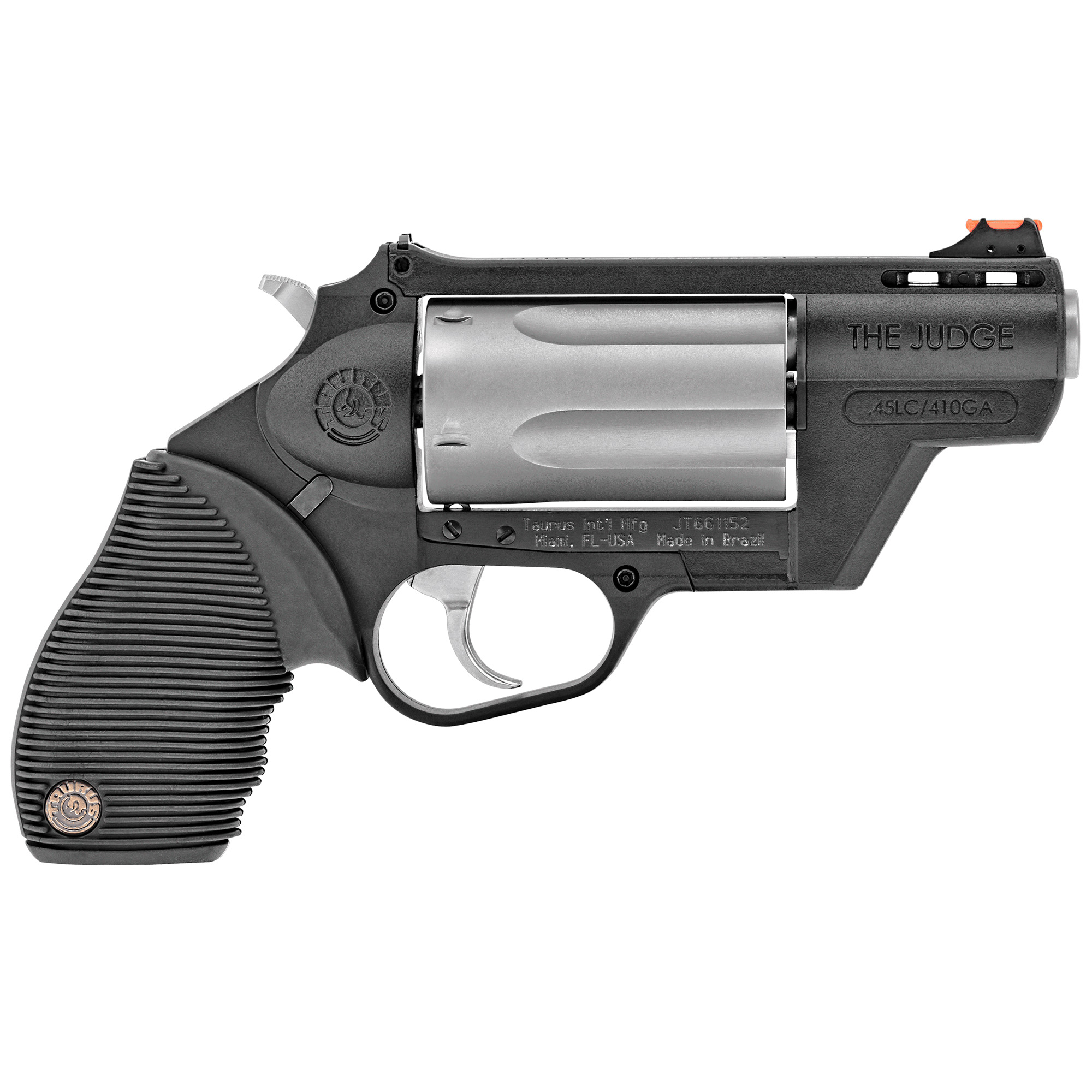 Taurus Public Defender Revolver - Black / Stainless | 45 Colt / 410 Ga | 2.5" Barrel | 5rd | Rubber Grip | Fiber Optic Sight | Poly Frame