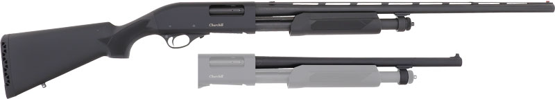 Akkar Churchill 612 Pump Combo, 12GA, 28in. Barrel, 4rd, Incl. 18.5" Defensive barrel. - Black (111372)