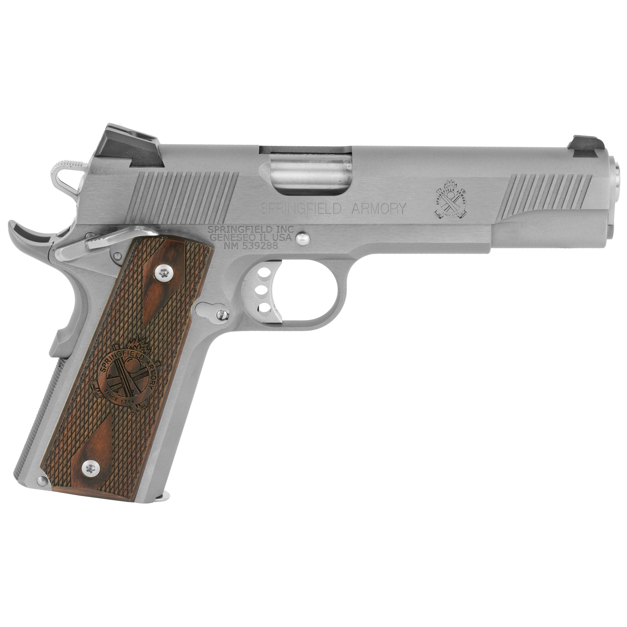 Springfield Armory PX9151LCA 1911 Loaded *CA Compliant 45 ACP 7+1 5" Stainless Match Grade Barrel, Serrated Slide & Frame w/Beavertail, Crossed Cannon Cocobolo Grip