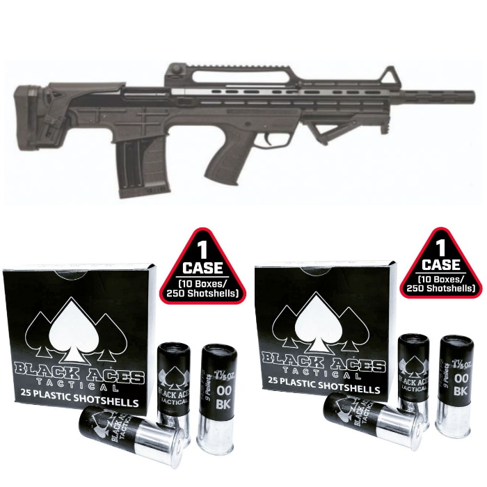 Garaysar Fear-104 Bullpup Semi-Auto Shotgun - Black | 12ga | 20" Barrel | Aluminum Handguard | Includes Carry Handle & 2 cases of Black Aces Tactical 12ga 00 Buckshot