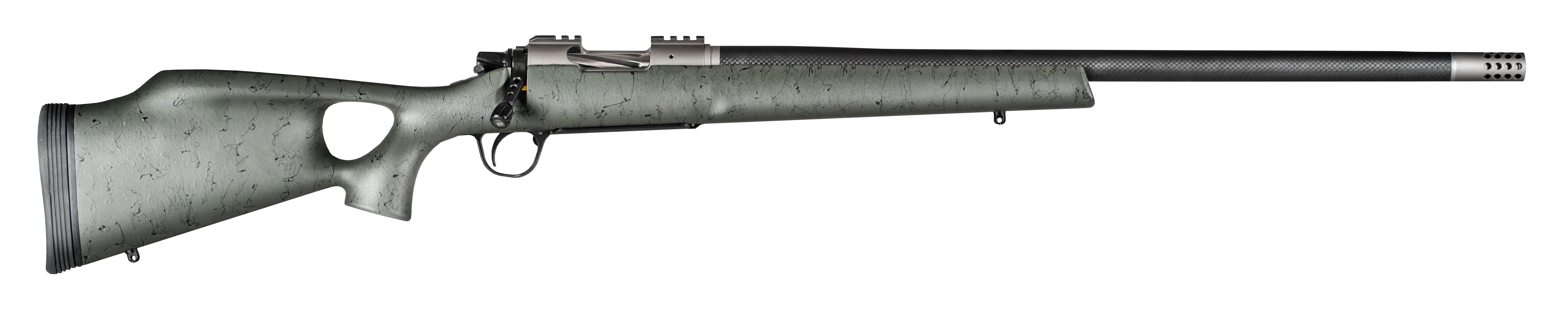 Christensen Arms 8010800106 Summit TI  Full Size 6.5 PRC 3+1, 24" Natural Titanium Steel Threaded Barrel, Natural Titanium Aluminum Receiver, Green w/Black Webbing Fixed Thumbhole Stock