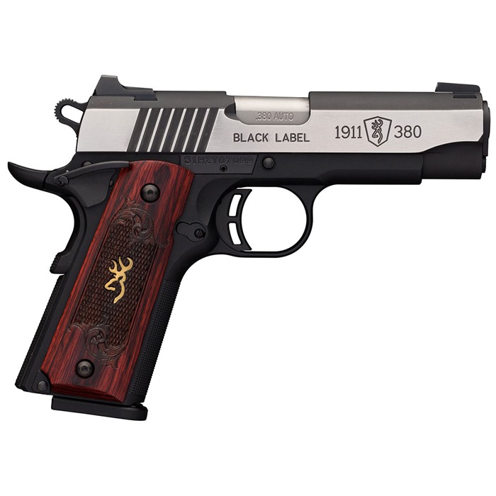 Browning 1911-380 Medallion Pro Compact 380 ACP 3.63 in 8 Rounds Rosewood Silver Polished Flats