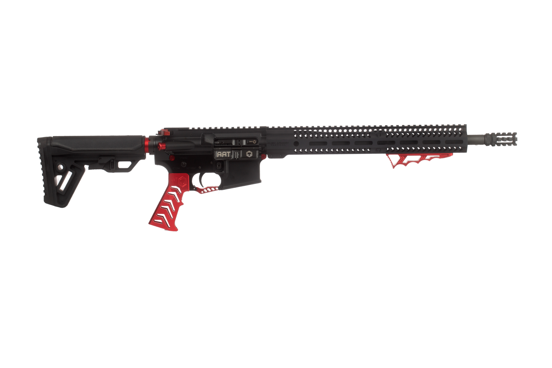 Alien Armory Tactical AAT-15 223 Wylde, 16in. Barrel, 30rd, 14" MLOK Rail, Pineapple Flash Hider & upgraded AAT Parts - Red