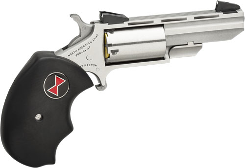 North American Arms BWM Black Widow  22 WMR 5 Shot 2" Barrel, Overall Stainless Steel Finish, Finger Grooved Black Rubber Grip, Fixed Sights