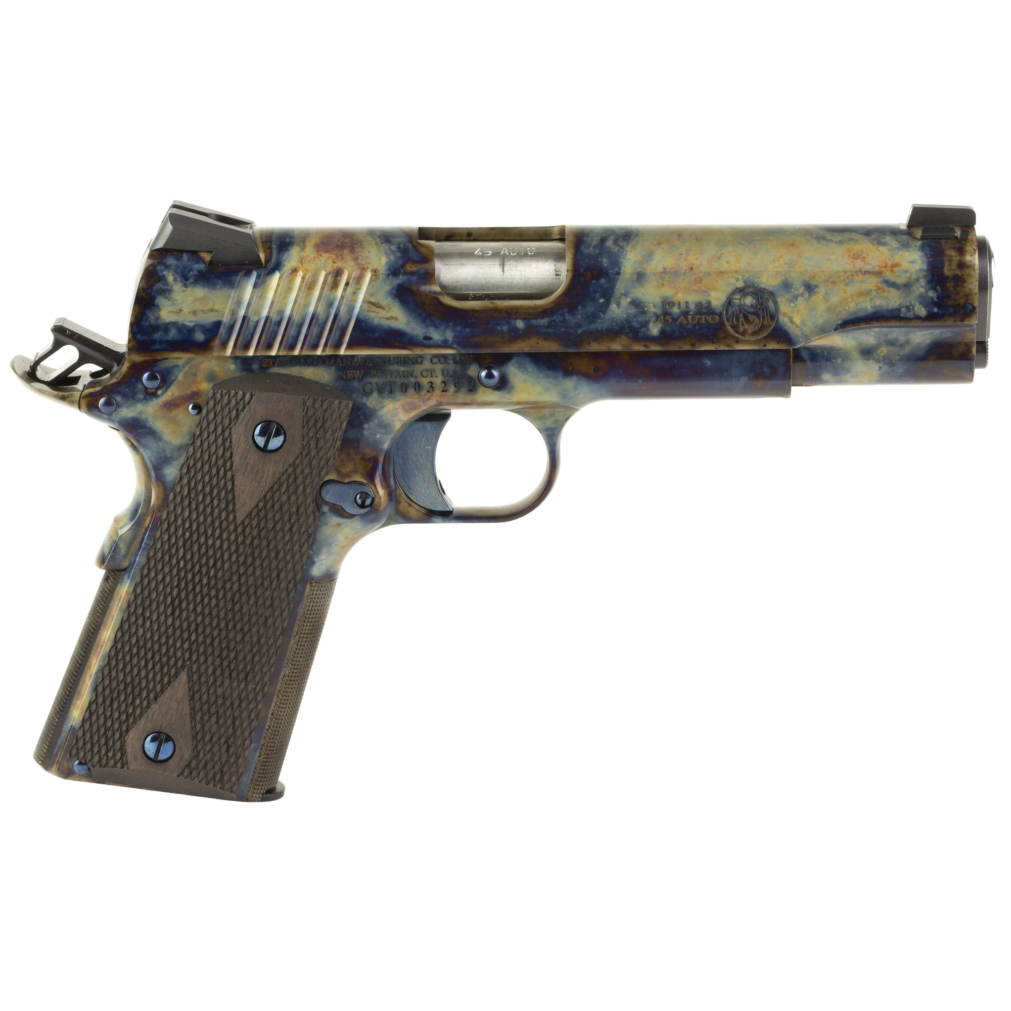 Standard Manufacturing 1911 Pistol - Case Colored | .45ACP | 5" Barrel | 7rd | Rosewood Grips