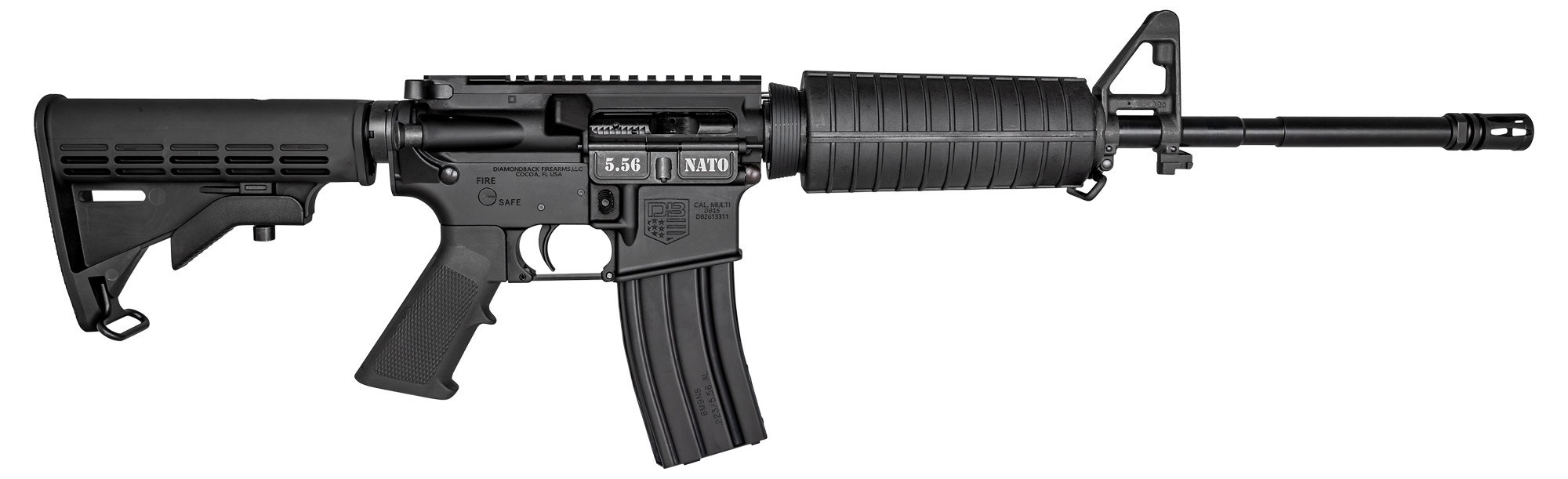 Diamondback DB15 5.56 NATO 16 in 30 rd Carbon Finish A2 Grip 6 Position Stock