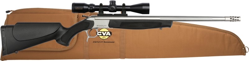 CVA Scout TD Rifle 35 Whelan Single Shot 25" Threaded Barrel Stainless Steel and Black with Muzzle Brake and 9x40 Scope