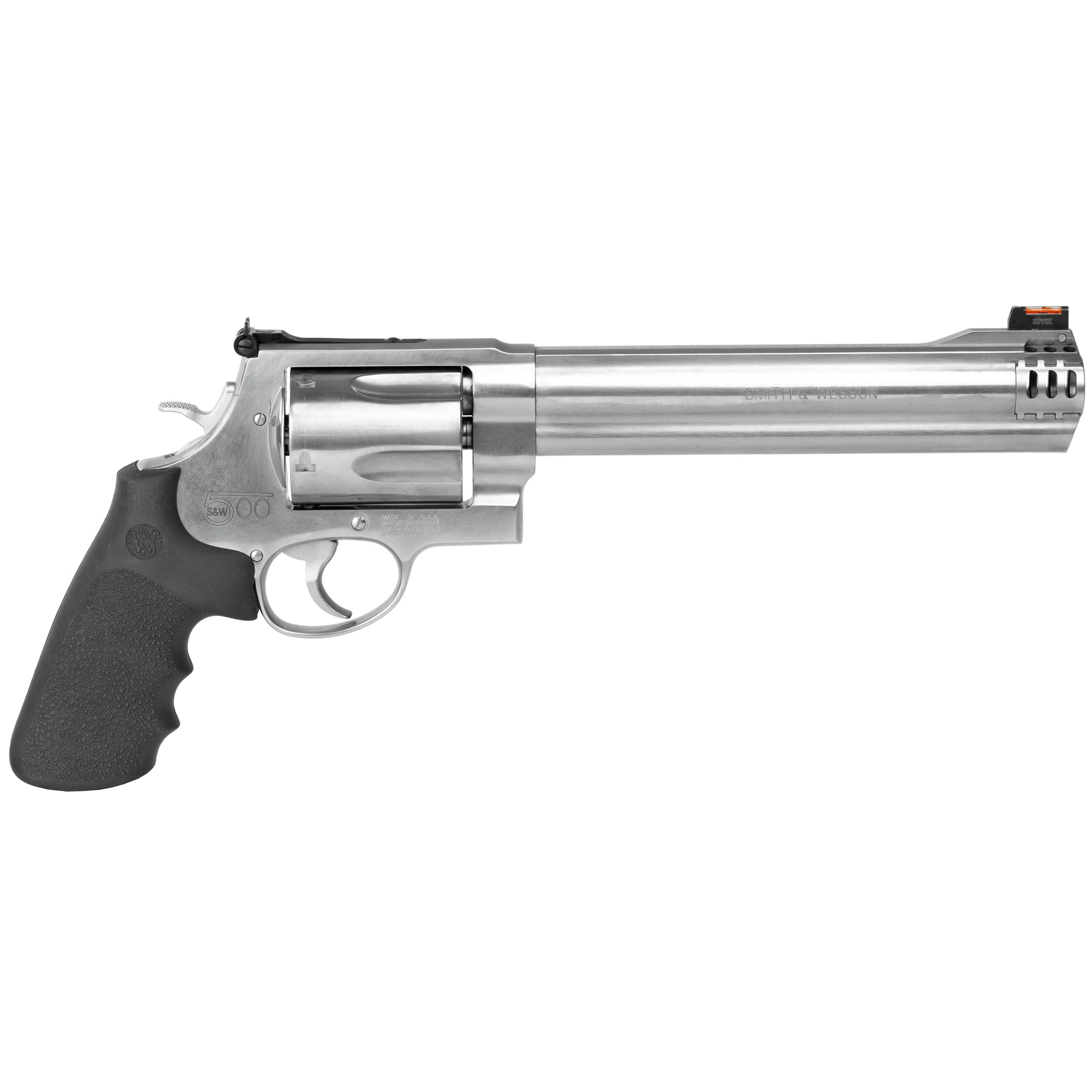 Smith & Wesson 163501 Model 500  X-Large 500 S&W Mag 5 Shot 8.38" Satin Compensated Barrel, Satin Cylinder, Satin Stainless Steel Frame, Black Finger Grooved Grip, Exposed Hammer