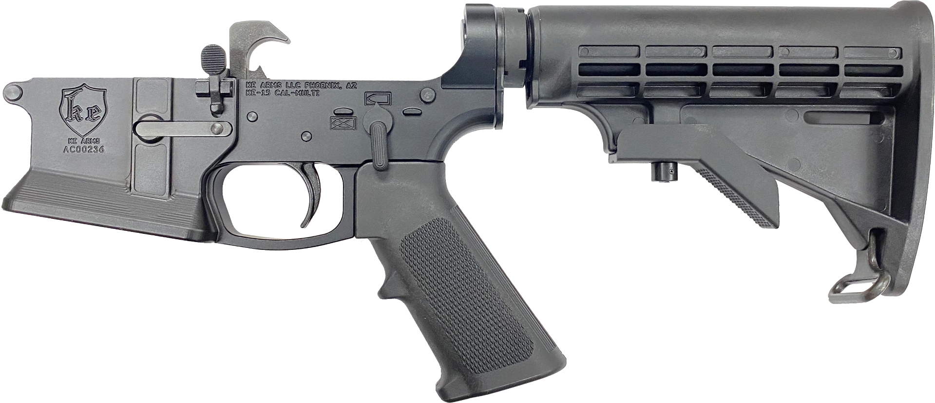 KE Arms KE-15 Billet Flared Magwell Complete AR15 Lower - Black | Mil-Spec Parts Kit