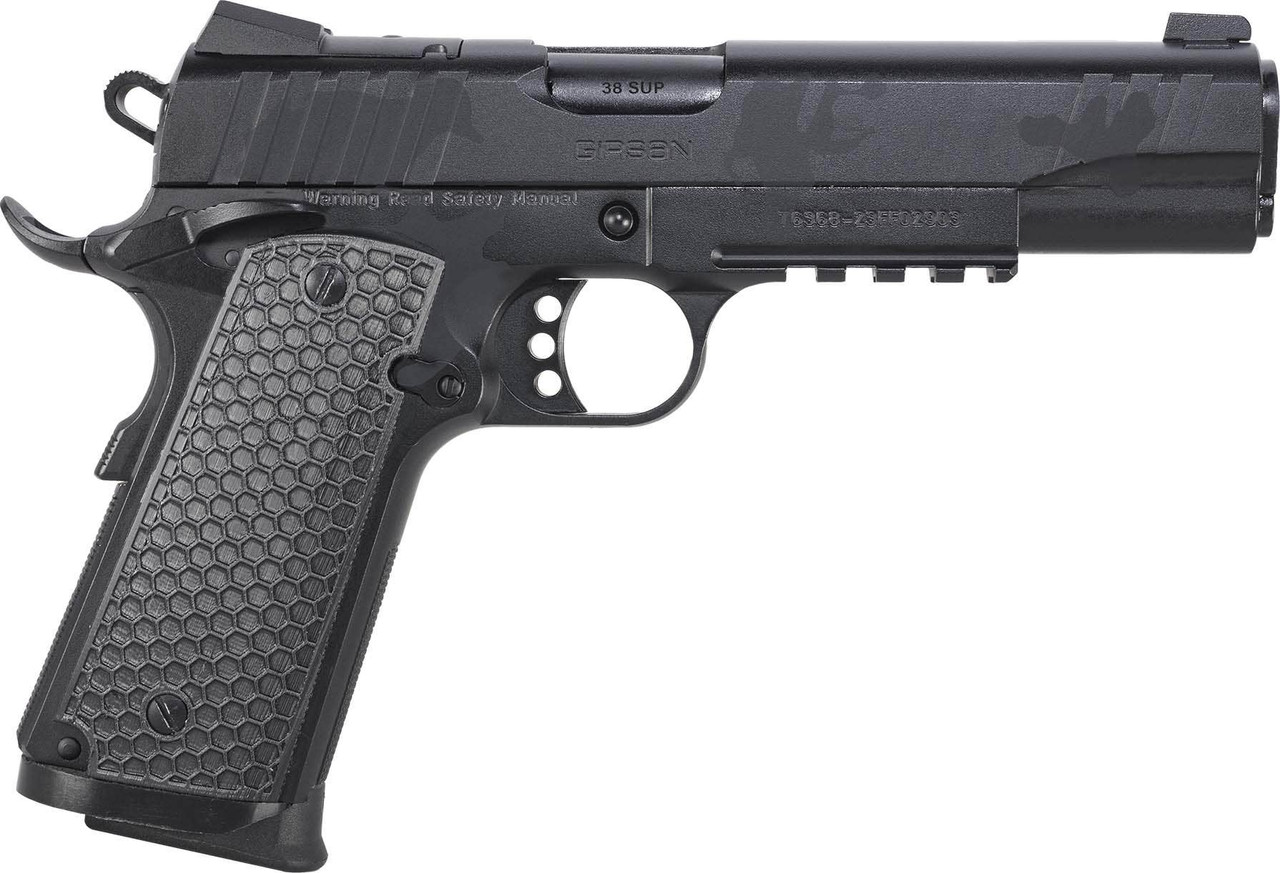 Girsan 391159 MC1911 S Influencer Full Size 38 Super 9+1 5" Black Steel Barrel, Black Camo Optic Ready/Serrated Steel Slide & Frame w/Picatinny Rail & Beavertail, Black Polymer Grip