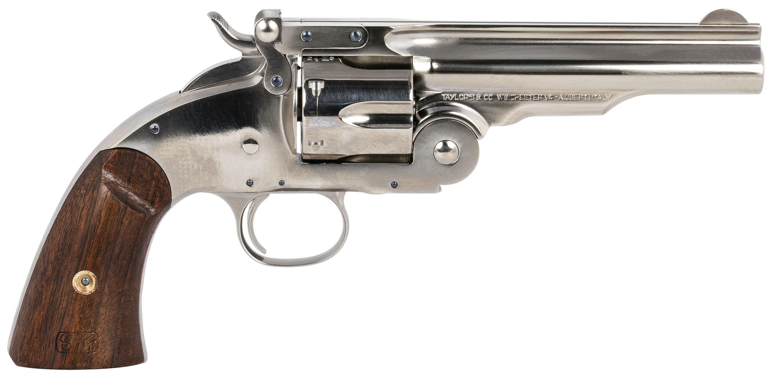 Taylors & Company 550670 Schofield Top Break 45 Colt (LC) Caliber with 5"Barrel, 6rd Capacity Cylinder, Overall Nickel-Plated Finish Steel & Walnut Grip