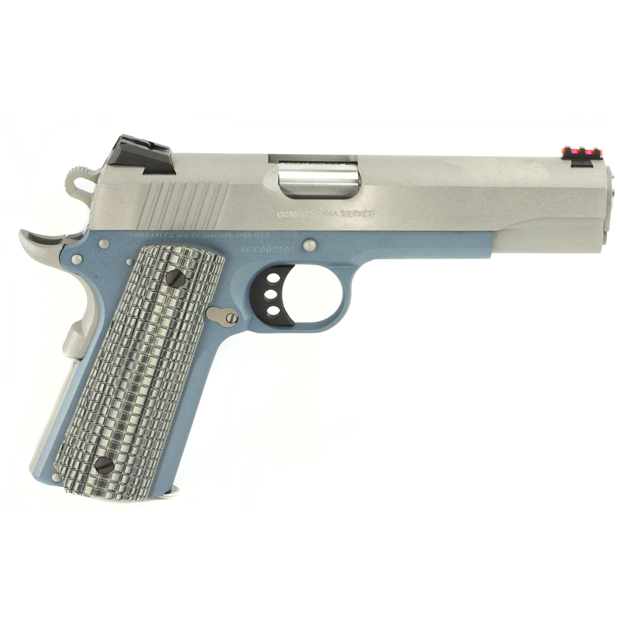Colt, 1911 Competition Pistol, 45 ACP, 5 inch, 8+1 rounds, Blue Titanium Cerakote, Gray G10 grips