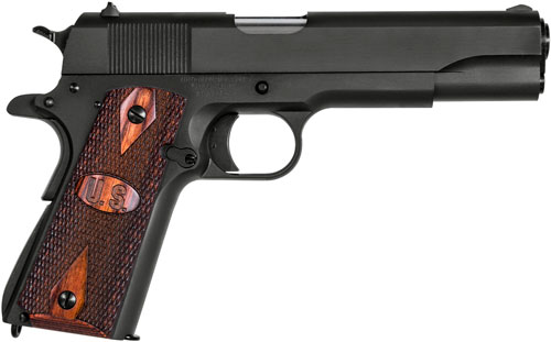 Auto-Ordnance 1911BKOW 1911 A1 GI Spec 45 ACP 7+1, 5" Stainless Steel Barrel, Matte Black Serrated Carbon Steel Slide & Frame w/Beavertail, Checkered Wood w/Integrated US Logo Grip